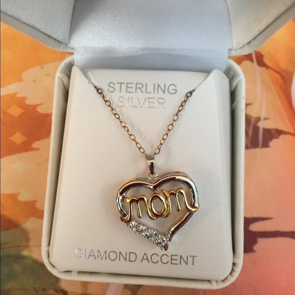 Sterling silver/gold diamond Mom Necklacr